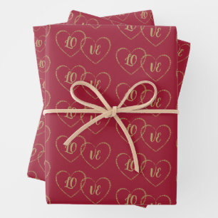 Custom Bride & Groom Gold Herzcharakter auf Burgun Geschenkpapier Set