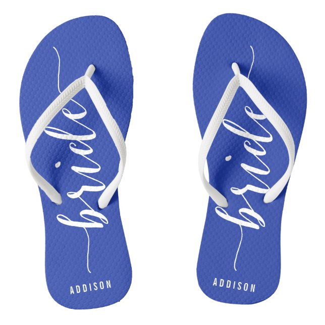 Custom Bride Royal Blue Wedding Party Flip Flops (Fußbett)