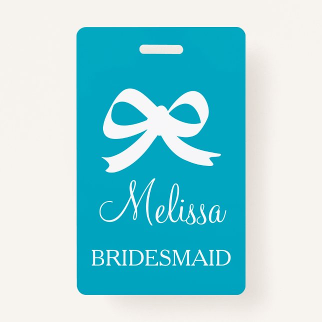 Custom bridesmaid name badges for wedding party ausweis (Vorderseite)