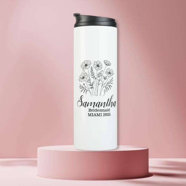 Custom Bridesmaid Name Floral Thermosbecher (Von Creator hochgeladen)