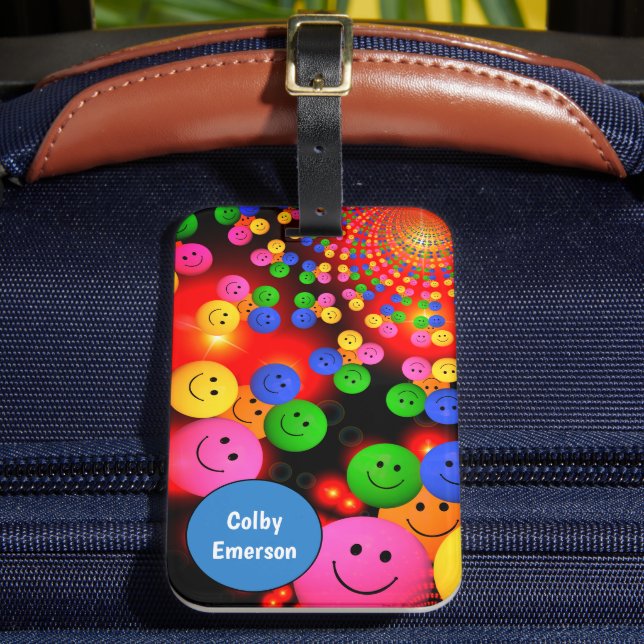 Custom Bright farbenfroher Happy Lächeln Niedliche Gepäckanhänger (Vorderseite Insitu 2)