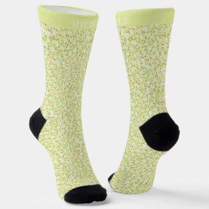Custom Bright Lemon Yellow Floral Green Muster Socken