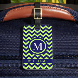 Custom Bright Lime Green Navy Zickzack Muster Gepäckanhänger