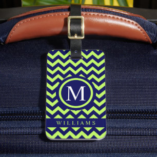 Custom Bright Lime Green Navy Zickzack Muster Gepäckanhänger