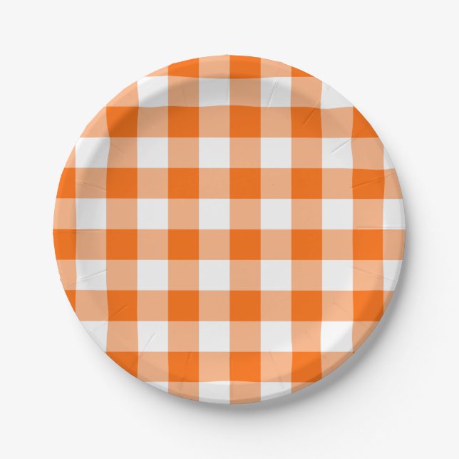Custom Bright Orange Gingham Pappteller (Vorderseite)