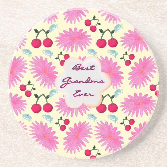 Custom Bright Pink Floral Cherry Pattern  Getränkeuntersetzer (Vorne)