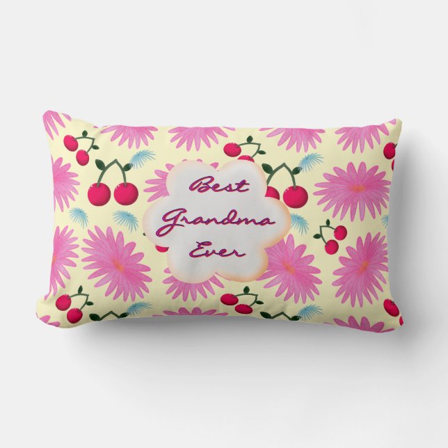 Custom Bright Pink Floral Cherry Pattern  Lendenkissen (Vorderseite)