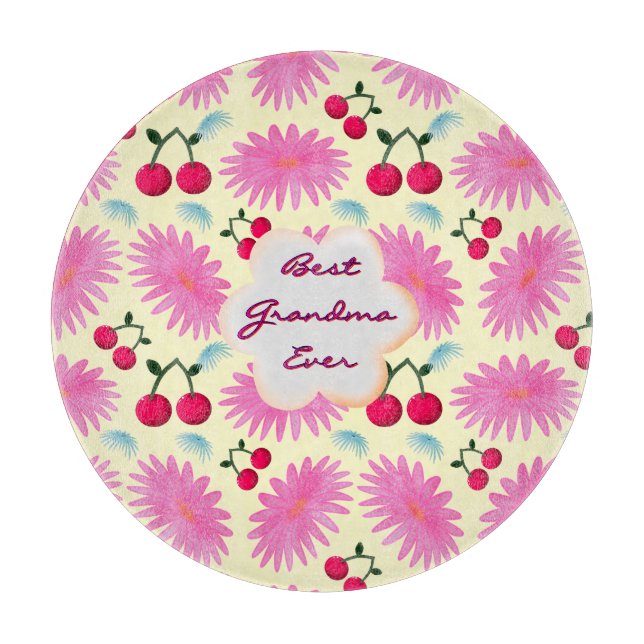 Custom Bright Pink Floral Cherry Pattern  Schneidebrett (Vorderseite)
