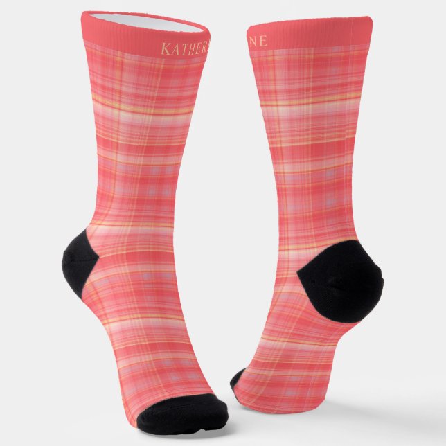 Custom Bright Red Orange Yellow Checkered Pattern Socken (Gewinkelt)