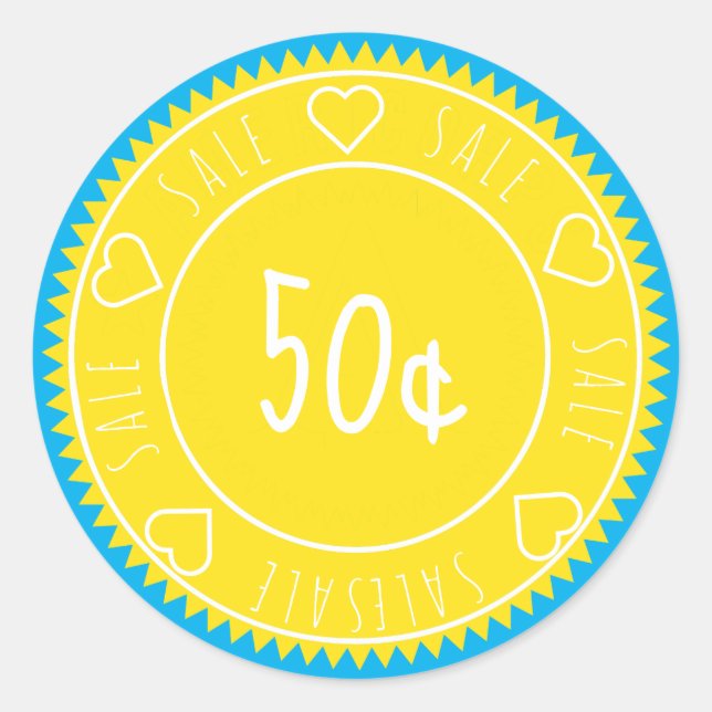 Custom Bright Yellow Blue Verkaufspreis Runder Aufkleber (Vorderseite)
