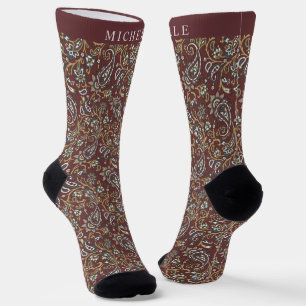 Custom Brown Grewn White Paisley Muster Socken