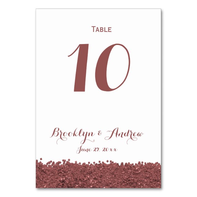 Custom Brown Marsala White Wedding Tischnummern (Vorderseite)