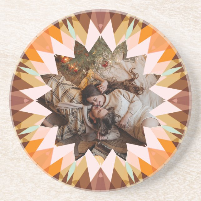 Custom Brown Orange Christmas Star Photo Gift Getränkeuntersetzer (Vorne)