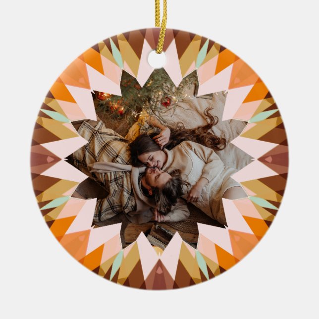 Custom Brown Orange Christmas Star Photo Gift Tree Keramik Ornament (Vorne)
