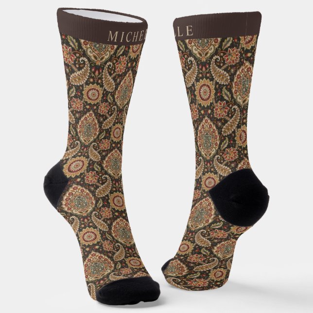 Custom Brown Peach Pink Paisley Muster Socken (Gewinkelt)