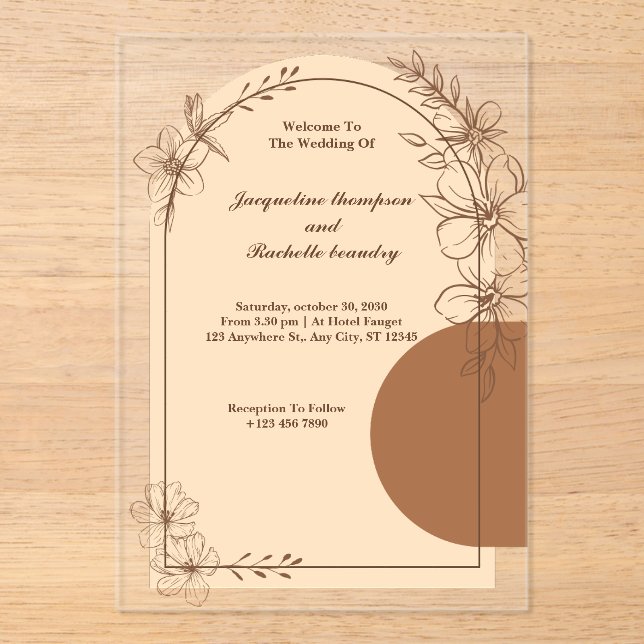 Custom Brown Rustic Acrylic Wedding Einladungen (Vorderseite)