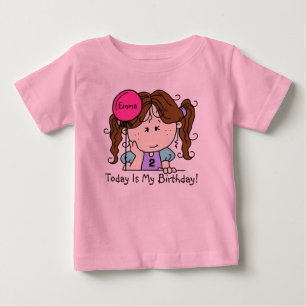 Custom Brünett Girl mit Ballon Geburtstag T - Shir Baby T-shirt