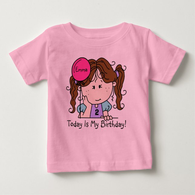 Custom Brünett Girl mit Ballon Geburtstag T - Shir Baby T-shirt (Vorderseite)