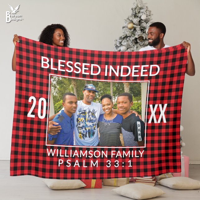 Custom Buffalo Karierte Familie Christlich Weihnac Fleecedecke (Cozy buffalo plaid CHRISTMAS FAMILY PHOTO BLANKET w/ customizable photo and text. Ideal family gift)
