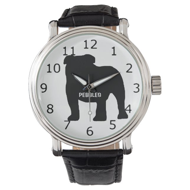 CUSTOM Bulldog-Silhouette Armbanduhr (Vorderseite)