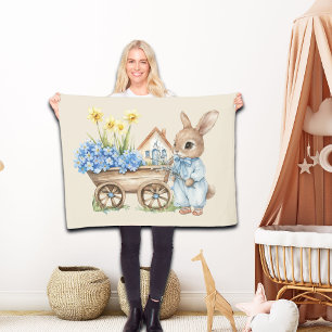 Custom Bunny mit Blue Blumen Fleecedecke