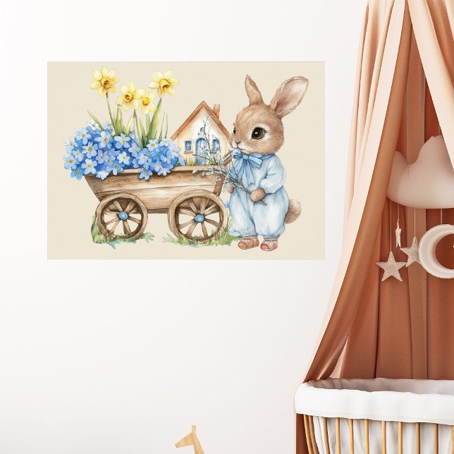 Custom Bunny mit Blue Blumen Poster (Von Creator hochgeladen)
