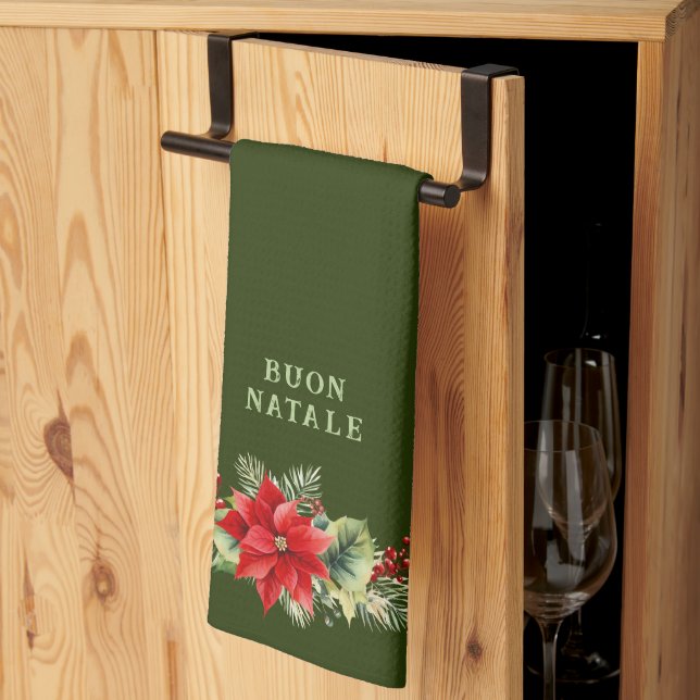 Custom Buon Natale Floral Kitchen Accessories Geschirrtuch (Drittel gefaltet)