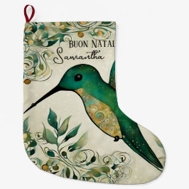 Custom Buon Natale Italian Green Hummingbird Großer Weihnachtsstrumpf