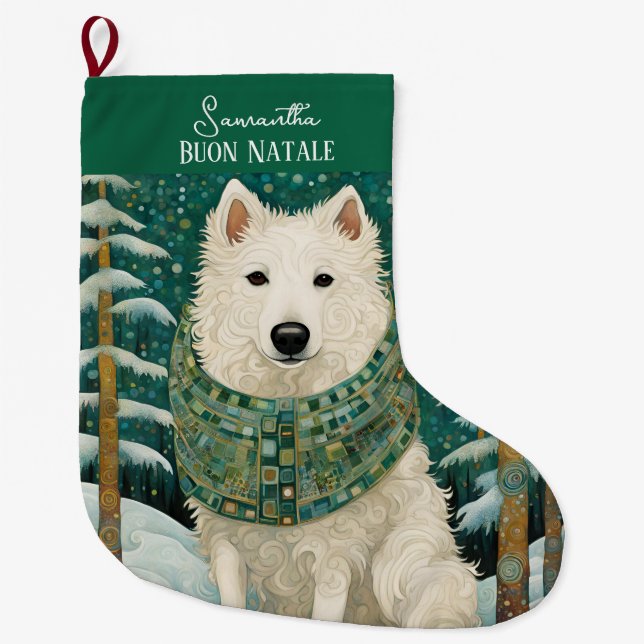 Custom Buon Natale Italian White Wolf Großer Weihnachtsstrumpf (Vorderseite)