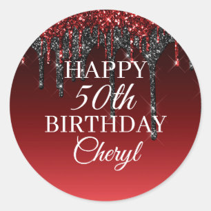Custom Burgund Black Glitzer Tropfen Happy Geburts Runder Aufkleber