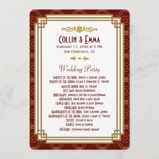 Custom Burgundy Art Deco Hochzeitsprogramme Programm