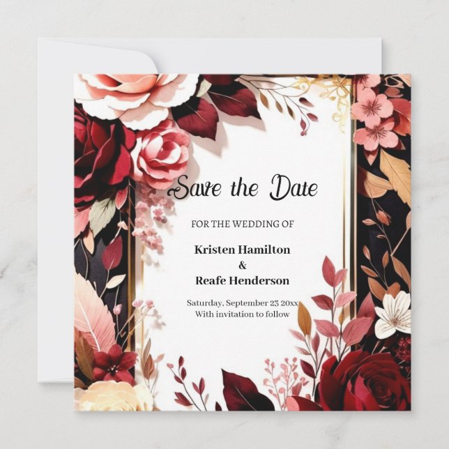Custom Burgundy Bohemisch Save The Date (Vorderseite)