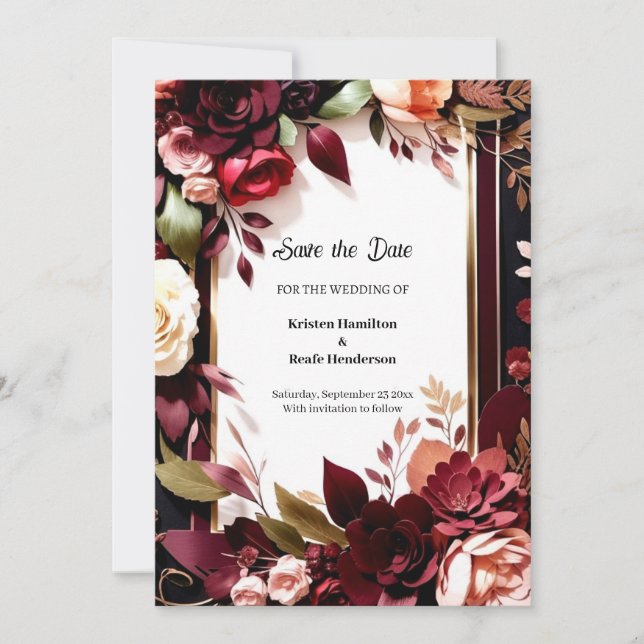 Custom Burgundy Charm Save The Date (Vorderseite)