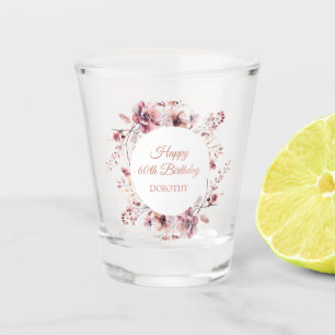 Custom Burgundy Dusty Pink Floral 60. Geburtstag Schnapsglas