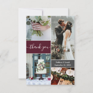 Custom Burgundy Hochzeit Foto Collage vielen Dank Dankeskarte