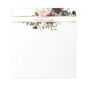Custom Burgundy Navy Gold Boho Floral Bouquet Notizblock