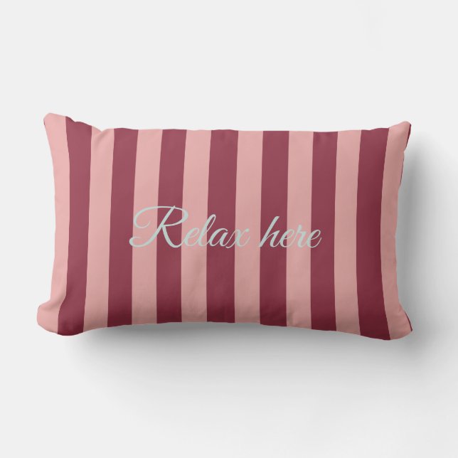 Custom Burgundy, Pink & Blue Striped Lumbar Pillow Kissen Für Draußen (Vorderseite)