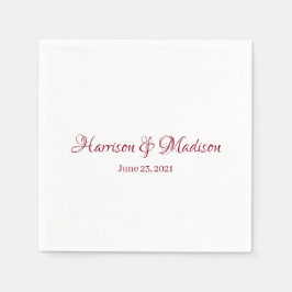 Custom burgundy Script Couple Name Date Wedding Serviette