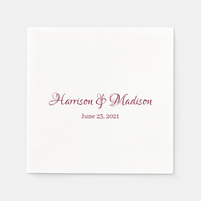 Custom burgundy Script Couple Name Date Wedding Serviette (Vorderseite)
