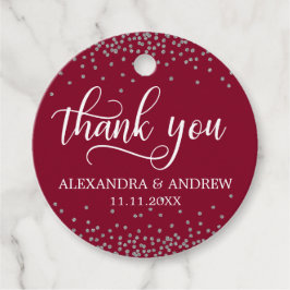 Custom Burgundy Silver Confetti Wedding Vielen Dan Geschenkanhänger