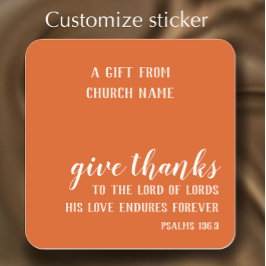 Custom Burnt Orange Erntedank Geschenkschrift Quadratischer Aufkleber