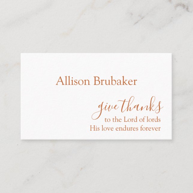 Custom Burnt Orange geben Danknamen Erntedank Platzkarte (Vorderseite)