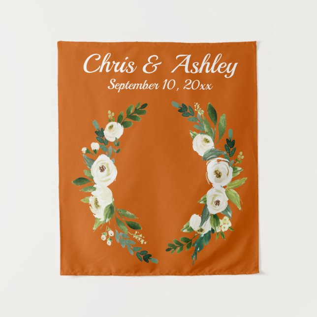 Custom Burnt Orange Greenerity Wedding Backdrop Pr Wandteppich (Vorderseite)