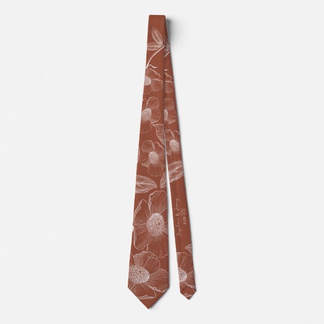 Custom Burnt Orange Line Art Wedding Neck Tie Krawatte (Vorderseite)
