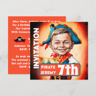 Custom Burnt Orange Pirate 7. Karikatur Einladung