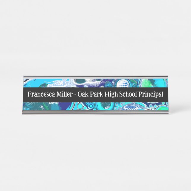 Custom Business Blue Sea Blubles Abstrakt Art Schreibtischnamensplakette (Vorderseite )