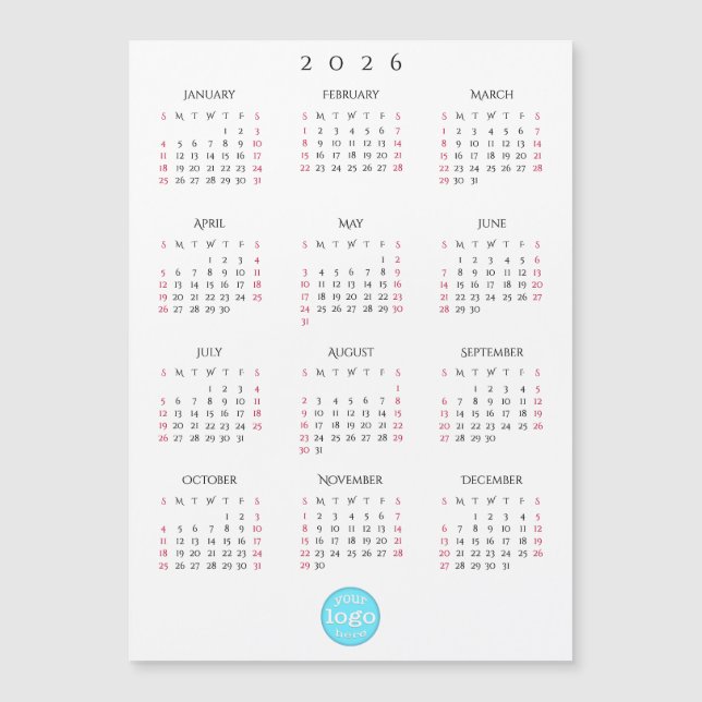 Custom Business Logo 2026 Calendar Holiday Cards Magnetkarte (Vorderseite)