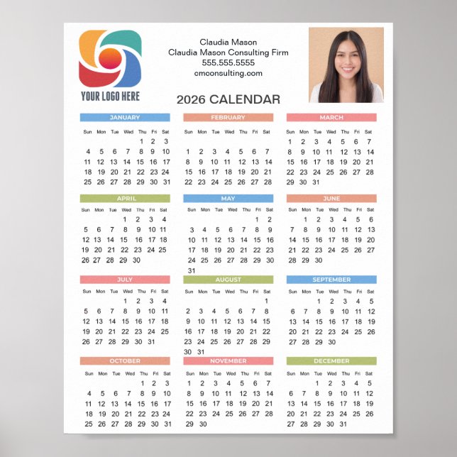 Custom Business Logo 2026 Calendar Marketing Poster (Vorne)