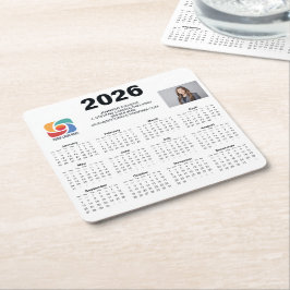 Custom Business Logo 2026 Company Calendar Rechteckiger Pappuntersetzer