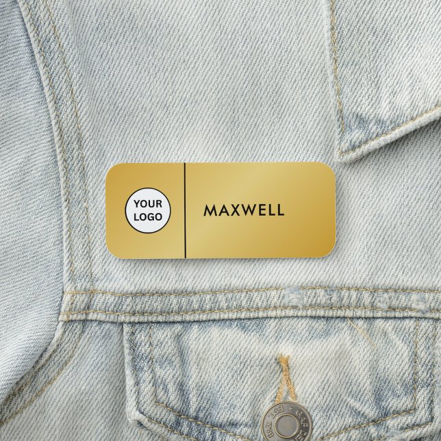 Custom Business Logo | Basic Employee Staff Gold Namensschild (Von Creator hochgeladen)